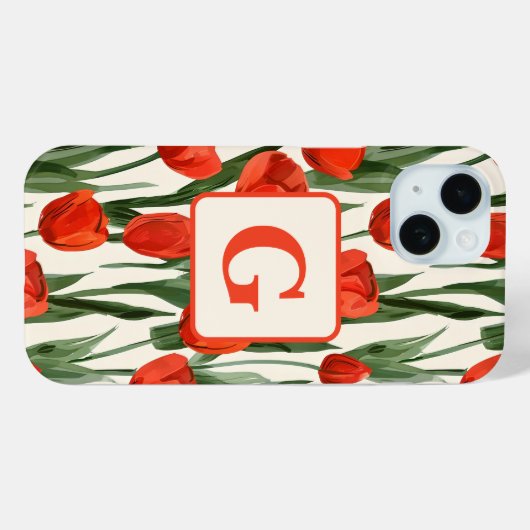 Rode tulp veld patroon gepersonaliseerd monogram Case-Mate iPhone case (Achterkant (horizontaal))