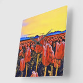 Rode Tulp-veldeverf acrylwandklok Vierkante Klok (Hoek)