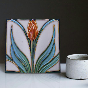 Rode Tulp Wanddecoratie Art Nouveau Art Deco Tegeltje