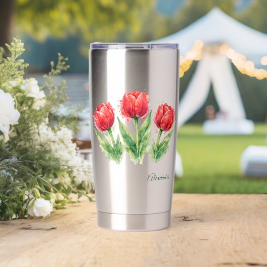 Rode Tulp Waterfles Geïsoleerde Drinkbeker (Bruiloft (Gedraaid) )
