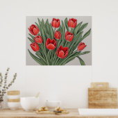 Rode Tulp Waterverf Bloemen Poster (Keuken)