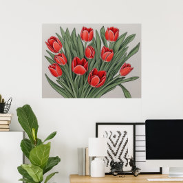 Rode Tulp Waterverf Bloemen Poster