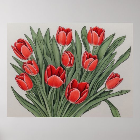 Rode Tulp Waterverf Bloemen Poster (Voorkant)