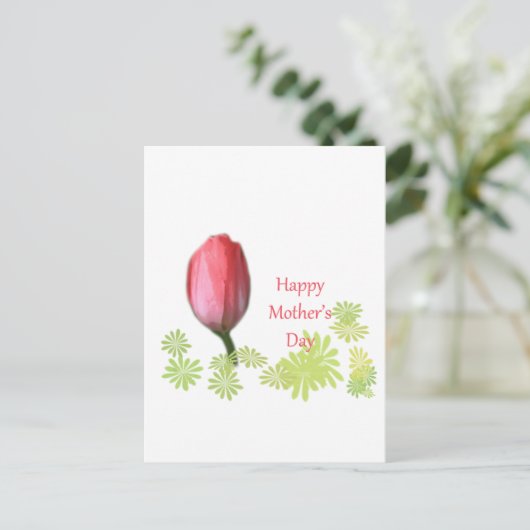 rode tulpbloem, vrolijke moederdag briefkaart (Staand voorkant)