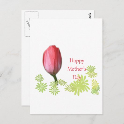 rode tulpbloem, vrolijke moederdag briefkaart (Voorkant / Achterkant)