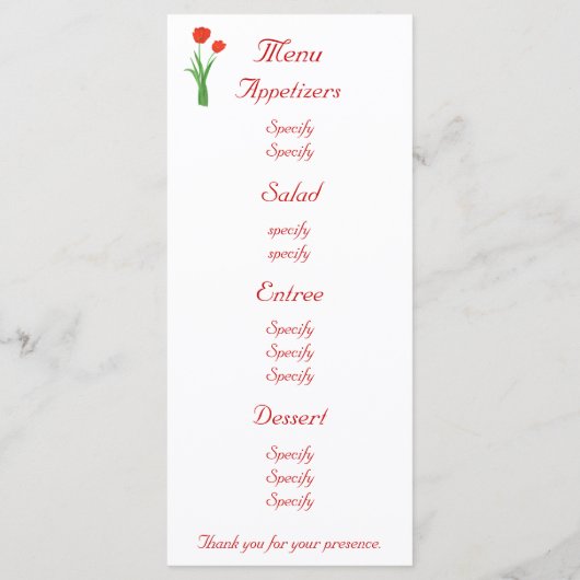  Rode Tulpen, aangepaste menukaarten voor bruiloft Menu (Achterkant)