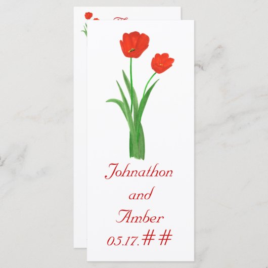  Rode Tulpen, aangepaste menukaarten voor bruiloft Menu (Voorkant / Achterkant)