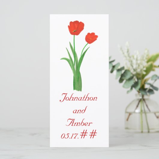  Rode Tulpen, aangepaste menukaarten voor bruiloft Menu (Staand voorkant)