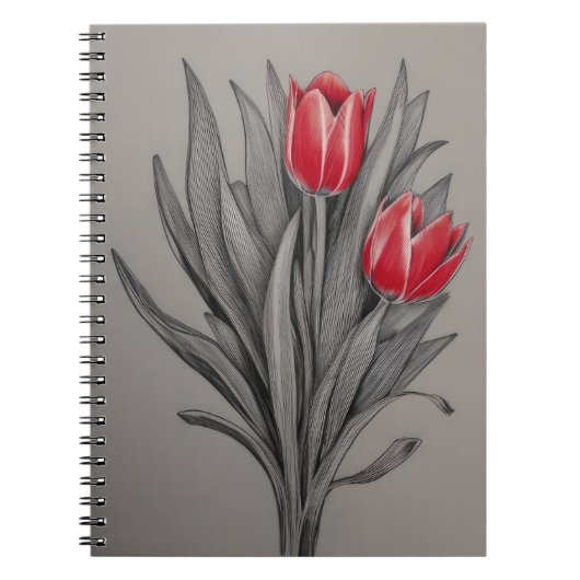 Rode Tulpen Bloemenkunst Notitieboek (Voorkant)