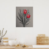 Rode Tulpen Bloemenkunst Poster (Keuken)