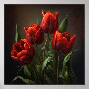 Rode Tulpen Bloemenkunst Print Poster