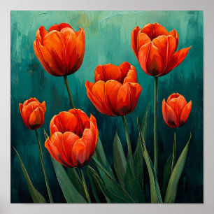 Rode tulpen botanische wandkunst 🌿als cadeau poster