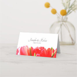 Rode Tulpen Bruiloft Gevouwen Plaats Kaart Plaatskaartje