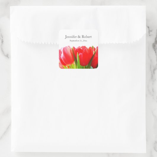 Rode Tulpen Bruiloft Sticker (Tas)
