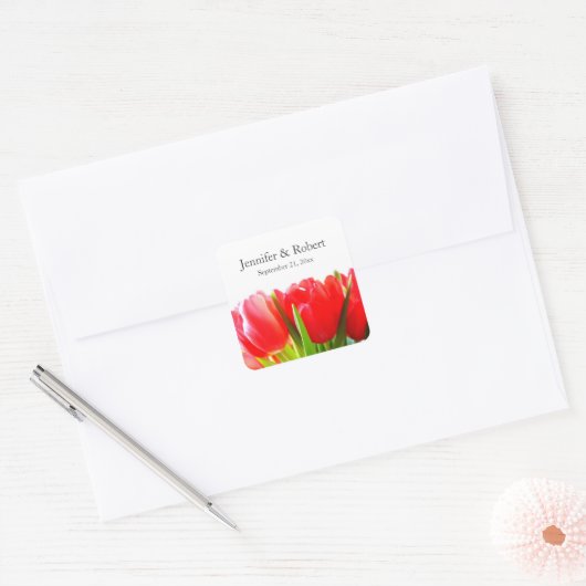 Rode Tulpen Bruiloft Sticker (Envelop)