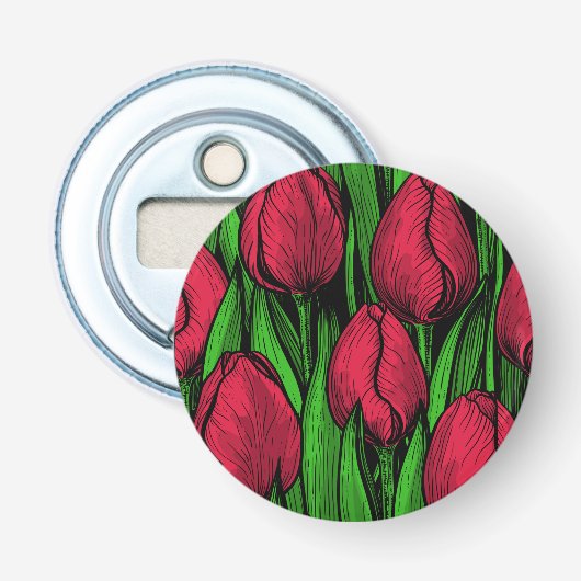 Rode tulpen button flesopener (Voorkant)
