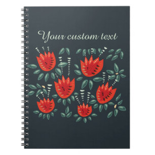 Rode Tulpen Donker Bloemen Patroon Aangepaste Teks Notitieboek