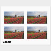 Rode tulpen en een windmolen rechthoekige sticker (Vel)
