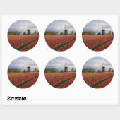 Rode tulpen en een windmolen ronde sticker (Vel)
