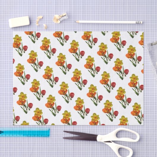 Rode tulpen en gele daffodilbloemen tissuepapier (Craft)