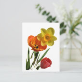 Rode tulpen en gele narcis bloemen briefkaart (Staand voorkant)