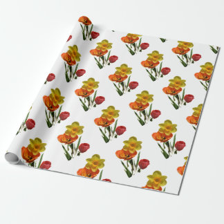 Rode tulpen en gele narcis bloemen cadeaupapier