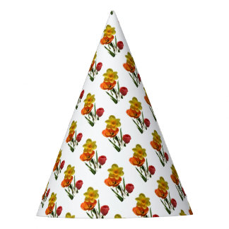 Rode tulpen en gele narcis bloemen feesthoedjes