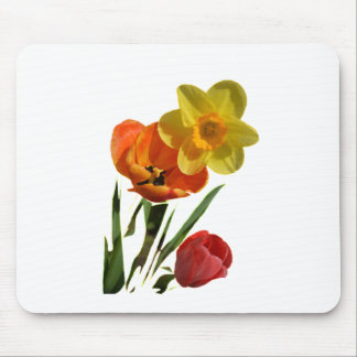 Rode tulpen en gele narcis bloemen muismat
