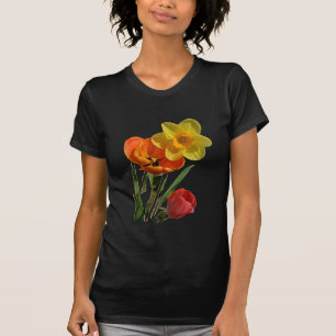Rode tulpen en gele narcis bloemen t-shirt