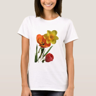 Rode tulpen en gele narcis bloemen t-shirt