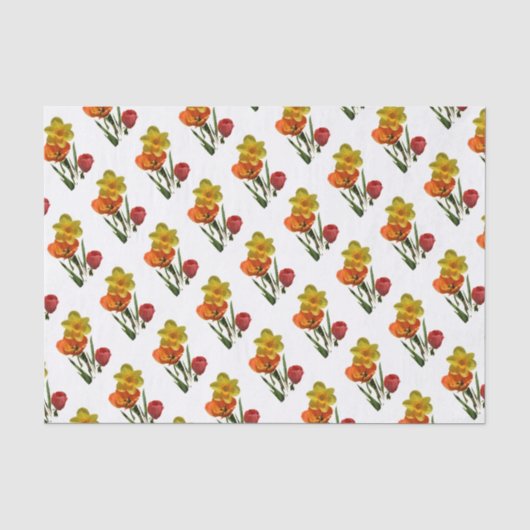 Rode tulpen en gele narcis bloemen tissuepapier (Voorkant)