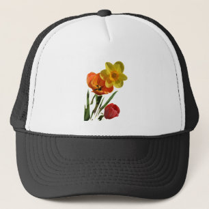 Rode tulpen en gele narcis bloemen trucker pet