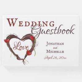 Rode Tulpen en Heart Wreath Spring Love Wedding Gastenboek