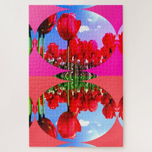 Rode tulpen florerende kunst legpuzzel (Verticaal)