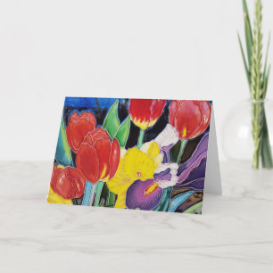 Rode Tulpen, gele Daffodil en Paarse Iris Bedankkaart