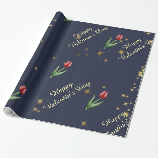 Rode tulpen & gouden sterren Prachtig Cadeaupapier