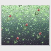 Rode tulpen & groene glansgradiënt prachtig cadeaupapier (Vlak)
