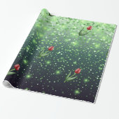 Rode tulpen & groene glansgradiënt prachtig cadeaupapier (Uitgerold)