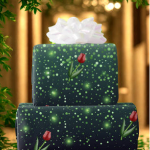 Rode tulpen & groene glansgradiënt prachtig cadeaupapier