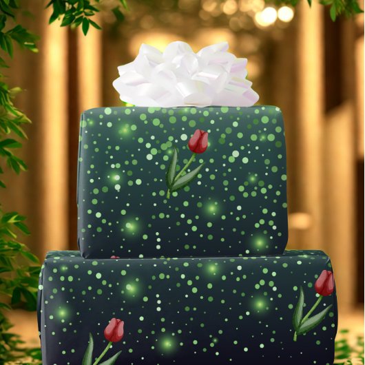 Rode tulpen & groene glansgradiënt prachtig cadeaupapier