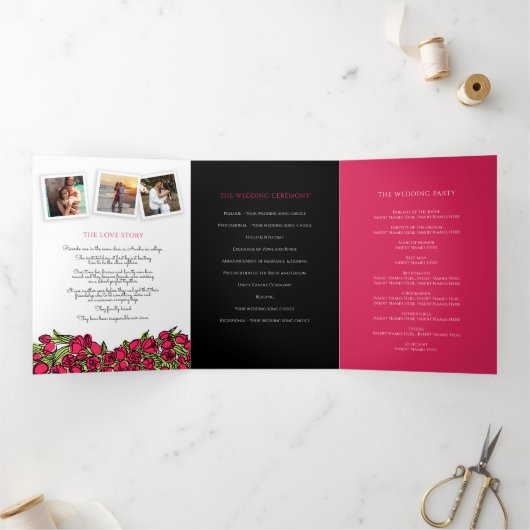 Rode tulpen, hartelinkt, liefde, foto's bruiloft drieluik programma (Binnen)