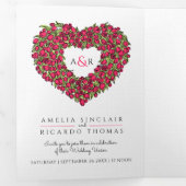 Rode tulpen hartenmonogram bruiloft all-in-one drieluik uitnodiging (Binnenzijde eerst)