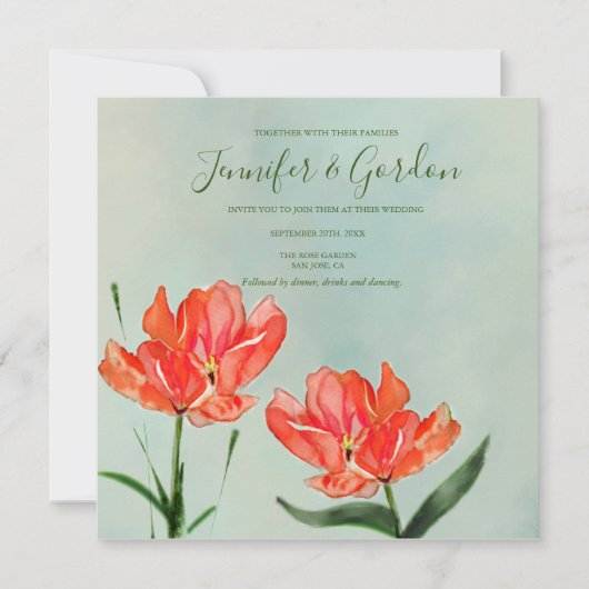 Rode Tulpen Huwelijksuitnodiging Kaart (Voorkant)