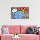 Rode tulpen in blauwe jean pocket canvas afdruk (Insitu (Woonkamer))