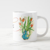 Rode Tulpen in Blue Vase Spring Floral Monogrammen Grote Koffiekop (Rechts)