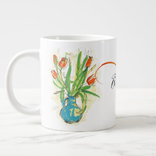 Rode Tulpen in Blue Vase Spring Floral Monogrammen Grote Koffiekop