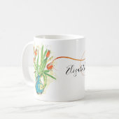 Rode Tulpen in Blue Vase Spring Floral Monogrammen Koffiemok (Voorkant links)