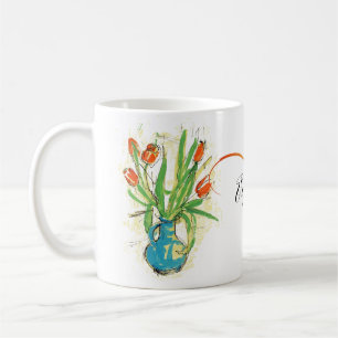 Rode Tulpen in Blue Vase Spring Floral Monogrammen Koffiemok