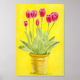 Rode tulpen in een pot  poster