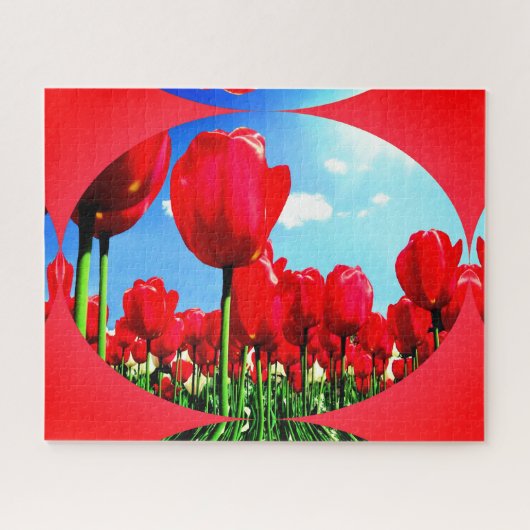 Rode tulpen in kunst legpuzzel (Horizontaal)
